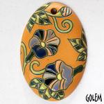 Petunias - oval pendant, ochre