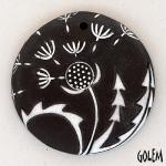 Dandelion - large round pendant, white on dark