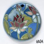 Lotus flowers - large round pendant, blue