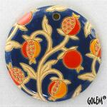 Pomegranates on blue - large round pendant