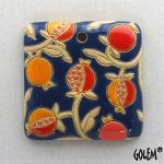 Pomegranates on blue - large square pendant