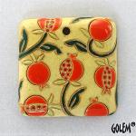 Pomegranates on sand - large square pendant