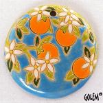Oranges on blue - large round pendant