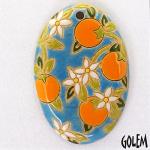 Oranges on blue - large oval pendant