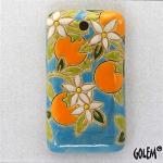 Oranges on blue - rectangle pendant