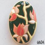 Blooming Magnolia on deep green -long oval pendant