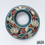 Vitrage flowers, blue clay, off-center donut