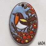 Bird & flowers, large oval pendant