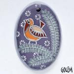 Bird on a pine tree, large oval pendant