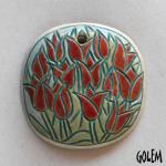 square pendant with red tulips