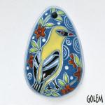oval pendant with yellow bird on blue