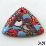 2 Sparrows, triangle pendant, terracotta