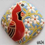 Cardinal, large diamond shape pendant