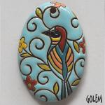 Bee-eater - long oval pendant, stoneware