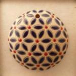 round, dark blue lieves, red dots