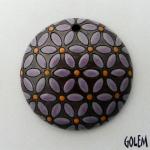 Purple Flowers, Orange Dots on dark clay