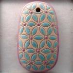 oval, blue lieves, lilac dots