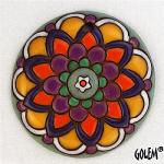 Flower mandala, orange/green large round pendant