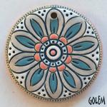 Pink & Turquoise Flower mandala, round pendant