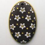 Oval dark pendant, white flowers