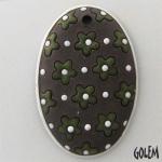 Oval dark pendant, Dark Green flowers