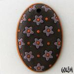 Oval dark pendant, Purple flowers