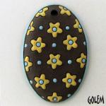 Oval dark pendant, Yellow flowers