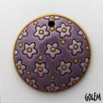 Light purple flowers on dark purple, terracotta