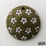 White flowers on green background, terracotta