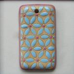 rectangle, blue lieves, lilac dots