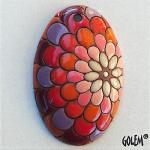 Peacock - hot colors, long oval pendant