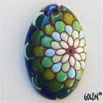 Peacock - cold flame, long oval pendant