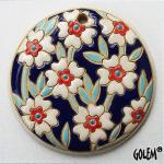 Blooming Hearts - white on blue, large round