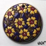 Blooming Hearts - yellow on purple, large round