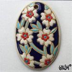 Blooming Hearts - white on blue, large oval