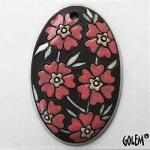 Blooming Hearts - Pink on dark, large oval