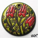 Tulips - Red on Chartreuse, large round
