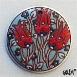 Tulips - red on light blue, large round