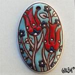 Tulips - red on light blue, large oval