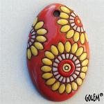 Fireworks, yellow on orange, large oval