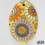 Fireworks, yellow/white on purple, large oval
