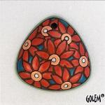Pale Red flowers flowers on blue, triangle pendant