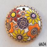 Orange & Yellow Flowers, round pendant