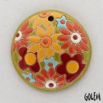 round pendant with flowers, pink & blue