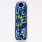Flowers on blue, long rectangle pendant