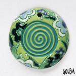 round pendant with swirl & flowers, light green