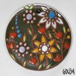 Blooming Flowers on green clay, large round