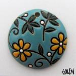 Round, flowers on bright blue