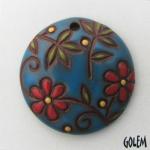 Round pendant, blue on terracotta