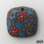 Square pendant, blue on terracotta